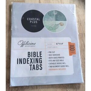 OFFILICIOUS 100 Coastal Soft-Touch, Laminated Bible Book Tabs for Bible Study